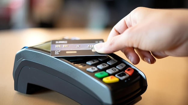 Nahaufnahme des kontaktlosen Bezahlens mit Kreditkarte