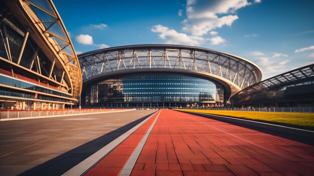 Foto nahaufnahme des leichtathletikstadions mit blick auf die rennstrecke