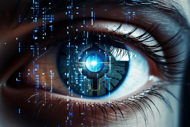 Nahaufnahme des menschlichen Auges mit Hightech-Vision-Konzept Ai Generated