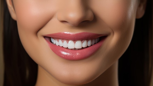 Nahaufnahme des natürlichen Lächelns einer Frau, das die Zähne zur Schau stellt