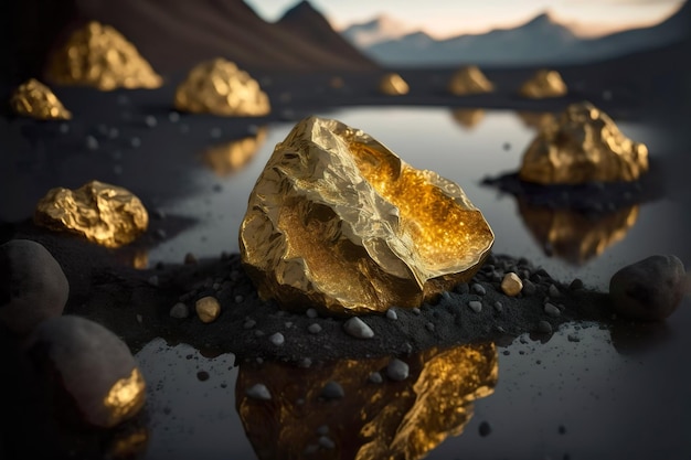 Nahaufnahme des reinen Golderzes Großes Goldnugget aus der Mine Generative Ai