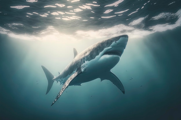 Nahaufnahme des riesigen Weißen Hais Tierfotografie AIGenerated