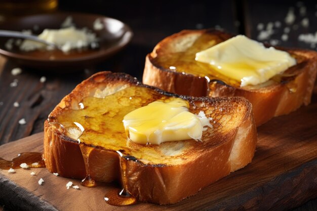 Nahaufnahme des Tisches mit geröstetem Brot und frischen Butterlocken