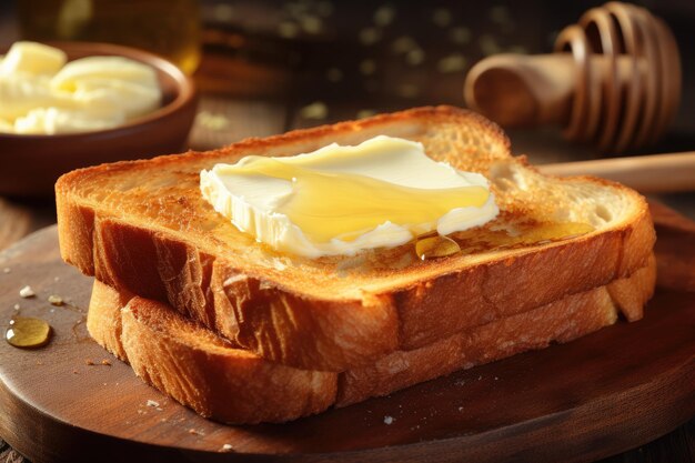 Nahaufnahme des Tisches mit geröstetem Brot und frischen Butterlocken