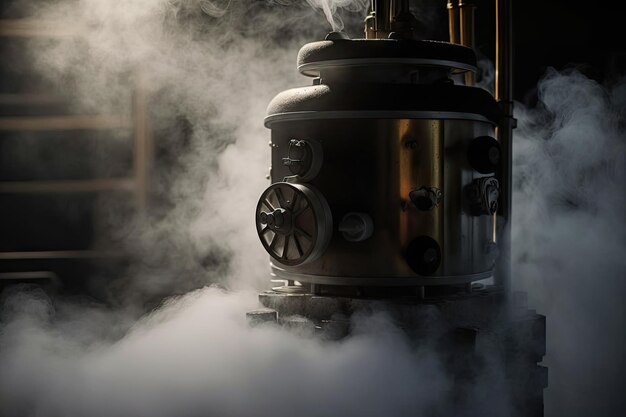 Foto nahaufnahme des verdampfers mit dampf, der aus kochendem saft aufsteigt, der mit generativer ki erzeugt wurde