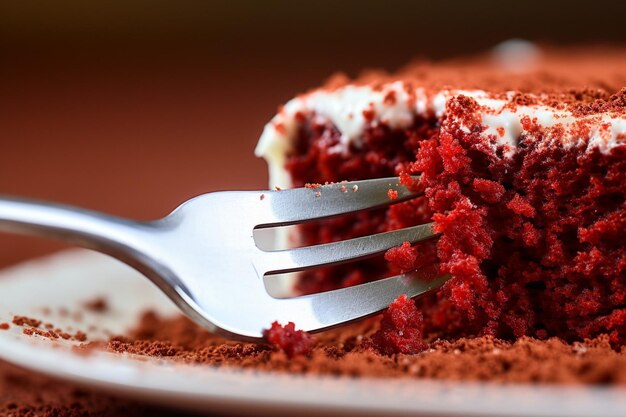 Foto nahaufnahme, die die feuchte textur der roten samtkuchenschichten hervorhebt