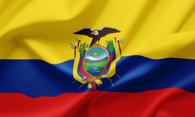 Nahaufnahme, die Flagge Ecuadors schwenkt