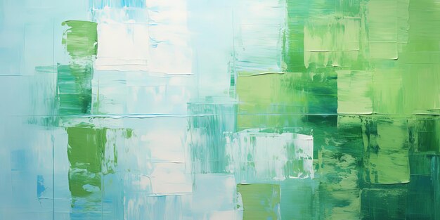 Nahaufnahme einer abstrakten, rau-grünen, farbenfrohen, mehrfarbigen Kunstmalerei mit Öl, Pinselstreich, Palettenmesserfarbe auf Leinwand
