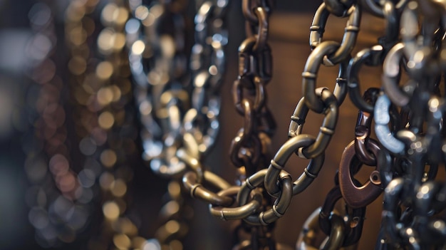 Foto nahaufnahme einer ausstellung von gemütlichen kettenarmbändern in verschiedenen stilen