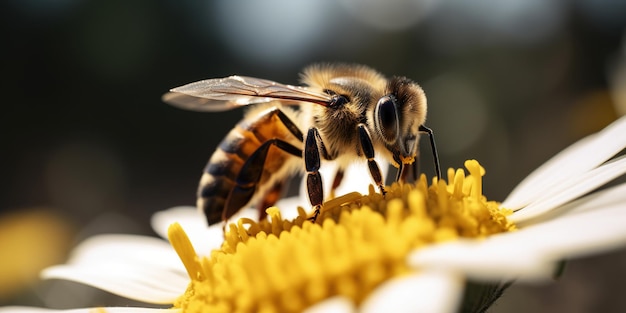 Nahaufnahme einer Biene, die Pollen auf einer Blume sammelt