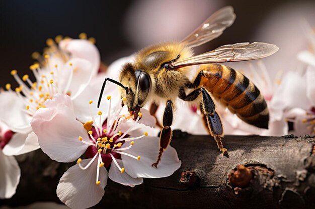 Nahaufnahme einer Biene, die Pollen von einer Biene sammelt.