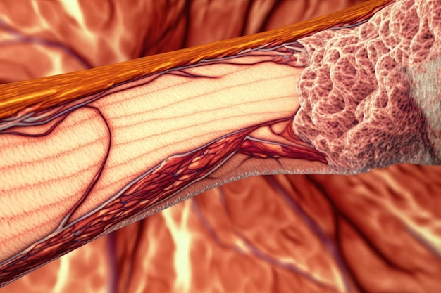 Nahaufnahme einer Biopsie von Hautmuskelfasern des Arms, die mit generativer KI erstellt wurde