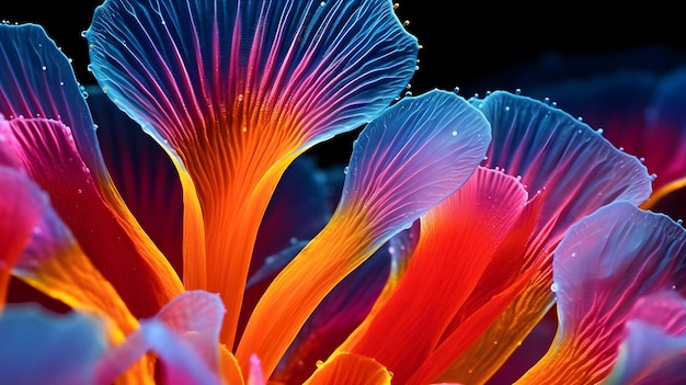Nahaufnahme einer Blume unter dem Mikroskop, rote und gelbe Lilientapete