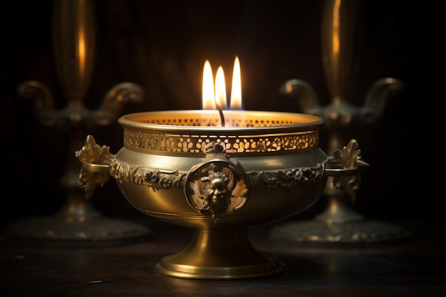 Nahaufnahme einer brennenden Kerze in einer Kathedrale