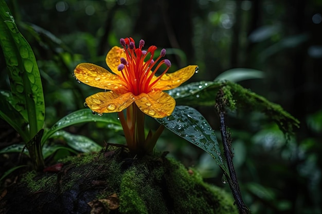 Nahaufnahme einer bunten Blume im Dschungel, erstellt mit generativer KI