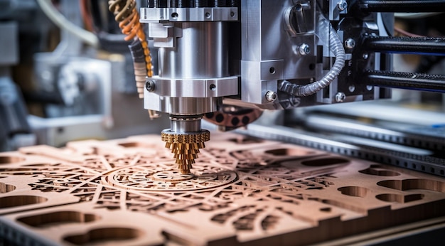 Foto nahaufnahme einer cnc-maschine cnc-maschine in aktion cnc-machine arbeitet nahaufzeichnung der maschine arbeitet