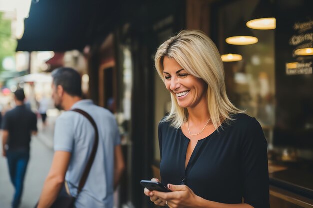 Nahaufnahme einer Dame, die während eines Telefongesprächs lächelt