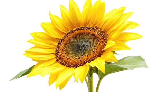 Nahaufnahme einer einzigen Sonnenblume, die auf Weiß isoliert ist