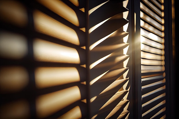 Nahaufnahme einer Fensterlamelle mit durchscheinendem Sonnenlicht, erstellt mit generativer KI