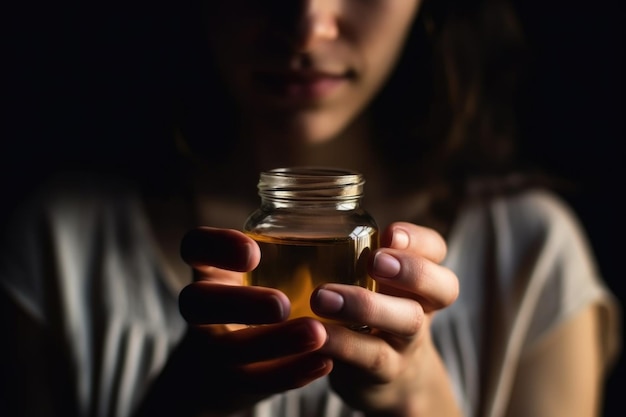 Nahaufnahme einer Frau, die ein leeres Glas hält