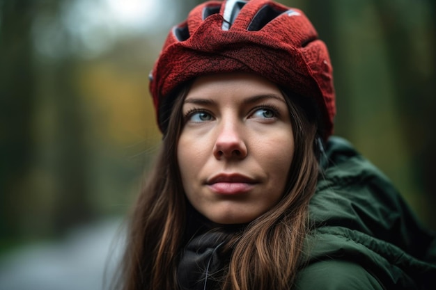 Nahaufnahme einer Frau, die im Freien Rad fährt, erstellt mit generativer KI