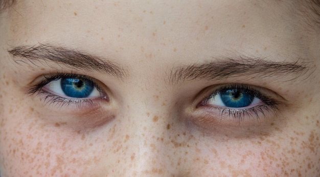 Foto nahaufnahme einer frau mit blauen augen und freckles