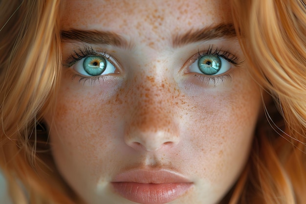 Nahaufnahme einer Frau mit Freckles auf dem Gesicht