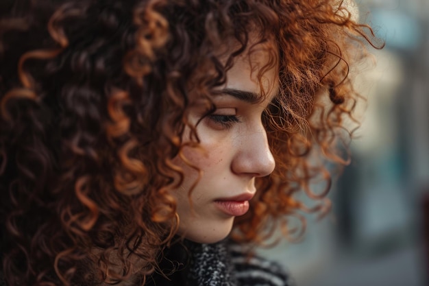 Nahaufnahme einer Frau mit lockigem Haar