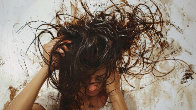 Foto nahaufnahme einer frau mit nassen haaren, die haarpflege und -styling zeigt