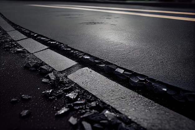 Nahaufnahme einer frischen Asphaltoberfläche, die für den Verkehr bereit ist