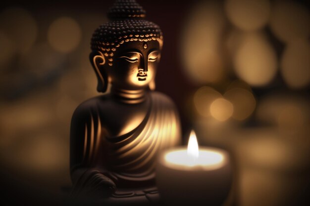 Nahaufnahme einer goldenen Buddha-Statue mit Bokeh-Hintergrund