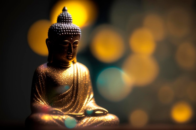 Nahaufnahme einer goldenen Buddha-Statue mit Bokeh-Hintergrund