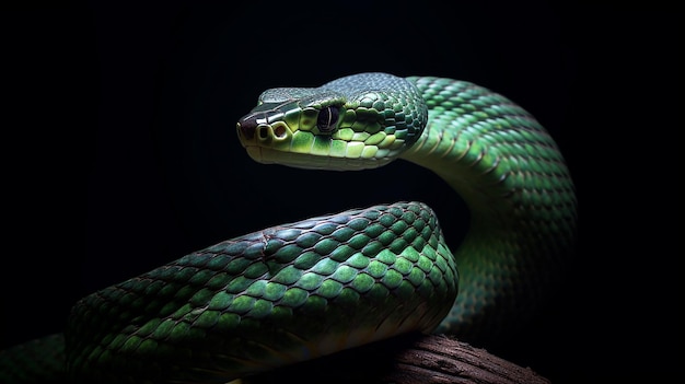 Foto nahaufnahme einer grünen schlange mit naturhintergrund