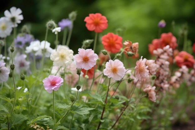 Nahaufnahme einer Gruppe hübscher Blumen, die in der Natur wachsen