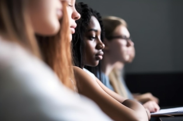 Nahaufnahme einer Gruppe von nicht identifizierbaren Schülern in einer Klasse, die mit generativer KI erstellt wurde