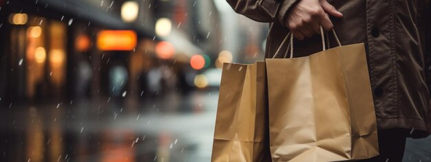 Nahaufnahme einer Hand, die einen Papiertüten-Shopping-Konzept hält