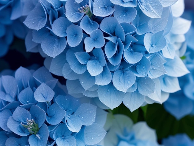 Nahaufnahme einer Hortensie mit Frostwassertröpfchen