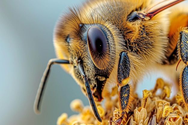 Nahaufnahme einer Hummel mit Honigstock