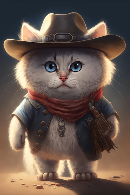 Nahaufnahme einer Katze, die einen Cowboyhut trägt generative ai