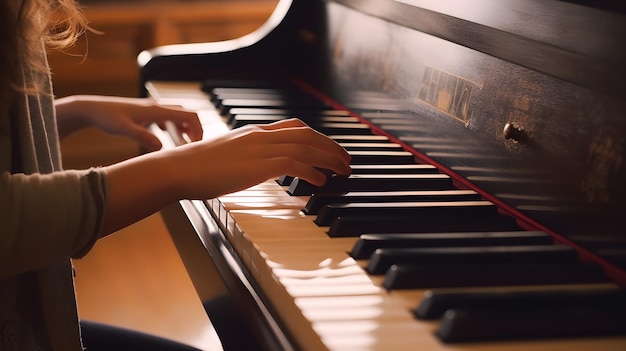 Nahaufnahme einer Kinderhand, die Klavier spielt