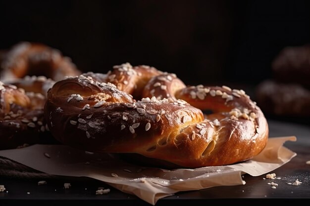 Nahaufnahme einer köstlichen und aromatischen Brezel, frisch in der Bäckerei gebacken