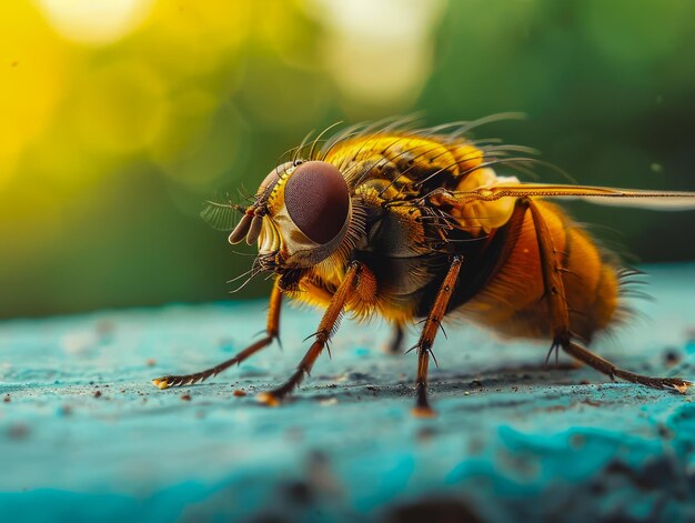 Nahaufnahme einer lebendigen Honigbiene, die an einem sonnigen Tag bestäubt, vor dem Hintergrund der lebendigen Natur