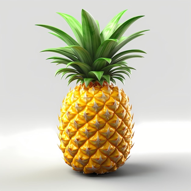 Nahaufnahme einer leckeren 3D-realistischen Ananas isoliert auf weißem Hintergrund Generative KI