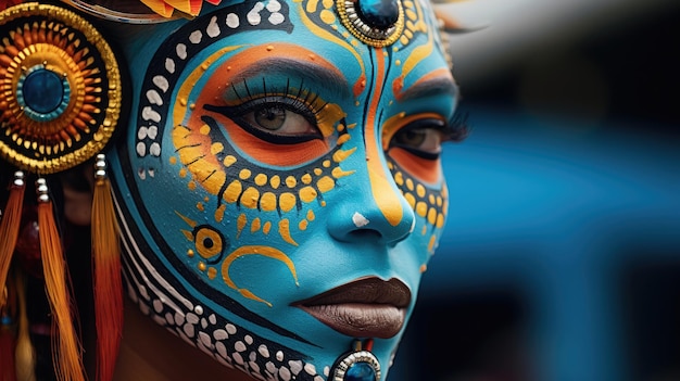 Nahaufnahme einer Person mit Gesichtsfarbe am Karnevalstag