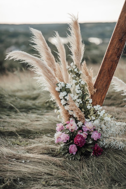 Foto nahaufnahme einer rosa blühenden pflanze auf dem feld