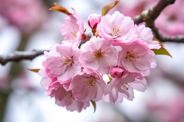 Nahaufnahme einer rosa Kirschblütenblume auf einem Ast im Park im Frühling