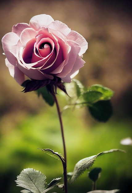 Nahaufnahme einer rosa Rose auf einem generativen Stamm