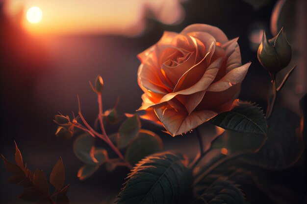 Nahaufnahme einer Rose bei Sonnenaufgang madegenerative ai