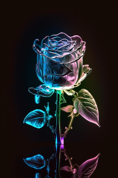 Nahaufnahme einer Rose in einer Glasvase mit generativem Regenbogenlicht