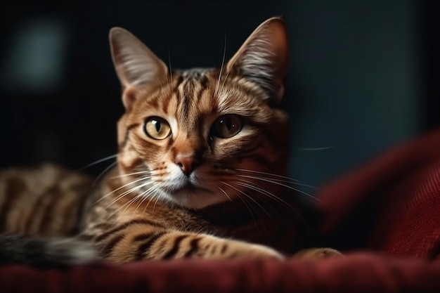 Nahaufnahme einer rotbraunen Hauskatze auf der Couch. Generative KI